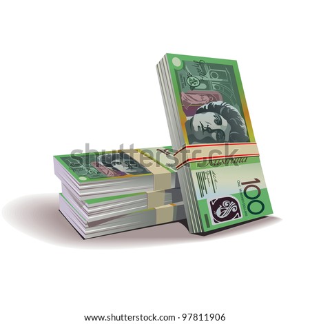 Australian dollar banknotes vector illustration in color, financial theme ; isolated on background.
