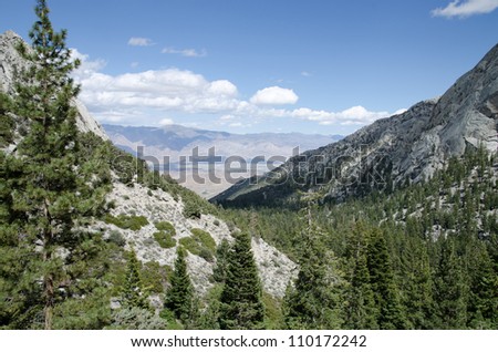 View from Mount Whitney trail on the way to the highest summit in California and contiguous USA