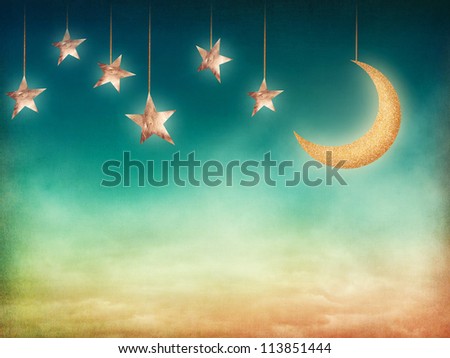Night time with stars and moon