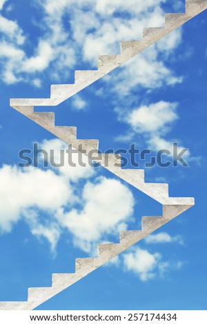 concrete staircase going up into a blue sky, stairway to heaven