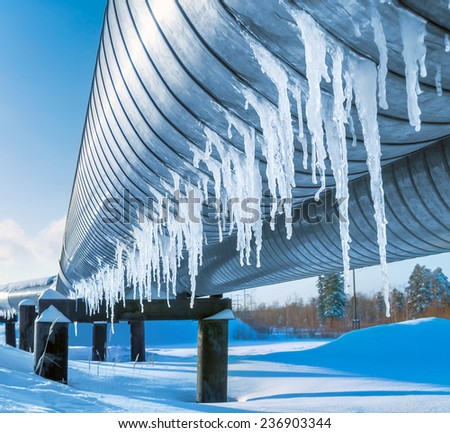 Icicles on a pipe pipeline