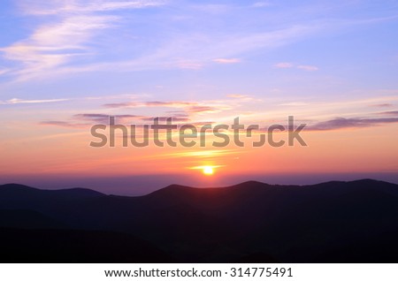 Charming landscape with sunset in the mountains (tranquility, meditation - concept)