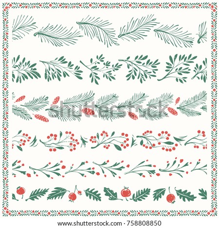 Christmas Floral Freehand Borders with Nice Ornamental Frame