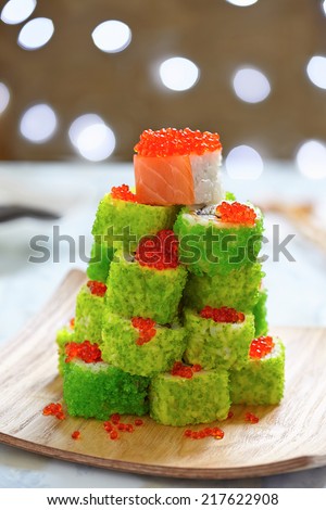 Maki Sushi Roll Christmas Tree on a table