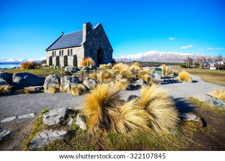 Church of the Good Shepherd, New Zealand - 21 August, 2015: The view of the church under the blue bright sky.