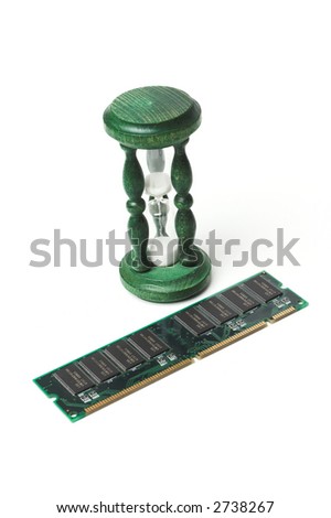 Old memory module with hourglass on white background