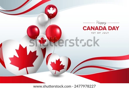 Happy Canada Day design with balloons on wavy gradient background. 1st July Canada national day template for banner, flyer, poster, card.