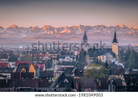 Panorama of Nowy Targ. Lesser Poland, Poland. Imagine de stoc © 