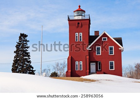 Two Harbors Lighthouse winter time. Two Harbors, Minnesota, USA