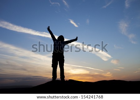 happy cheering man silhouette