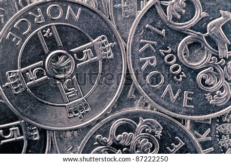 Norwegian krone, close-up shot, money background
