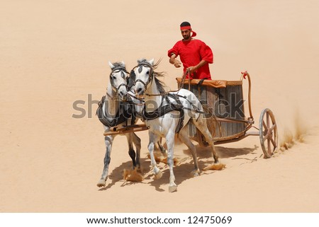 Roman warrior with horse and chariot cart during Roman show in Jerash, Jordan