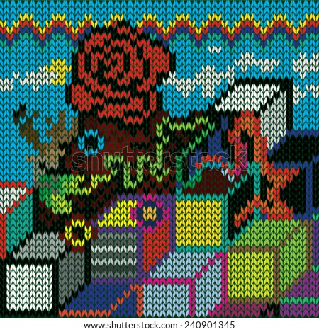 Vector illustration of colorful wool sweater pattern. Unusual, abstract, knit, design, 80s games, nintendo.