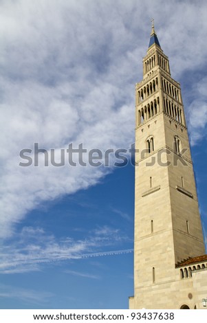 Bell Tower of Basilica of the National Shrine of the Immaculate Conception in Washington DC on a cloudy winter day
