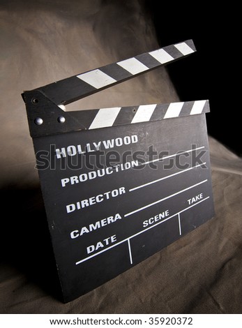 A movie production clapstick board.