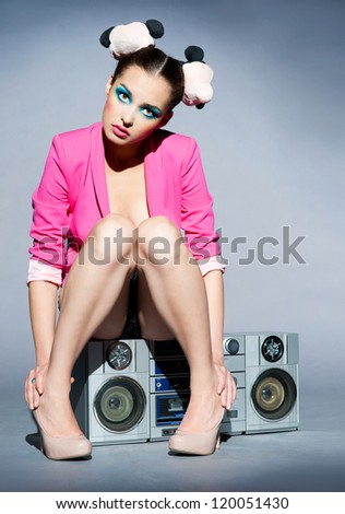 Disco girl and tape recorder