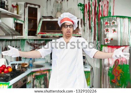 Crazy cook in the painted kitchen