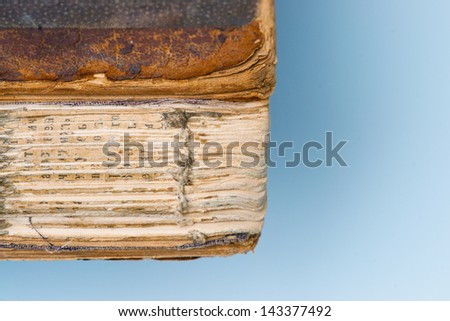 Background of old book in profile close-up