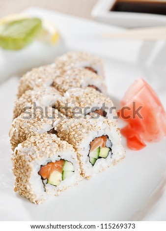 Sushi - Roll with Cucumber and Cream Cheese Tuna inside