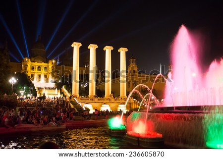 Barcelona, Spain, 26.07.2014. Building of Museum of Catalonia and fountain, Barcelona, Spain. Barcelona, Spain, 26.07.2014