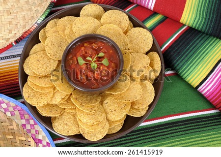 Nachos, salsa dip, Mexican food