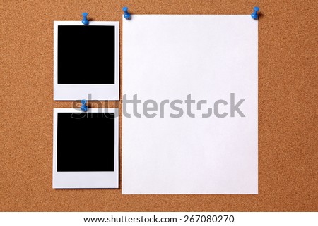 Polaroid photo print, poster paper, cork background