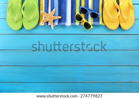 Summer background border blue beach deck copy space