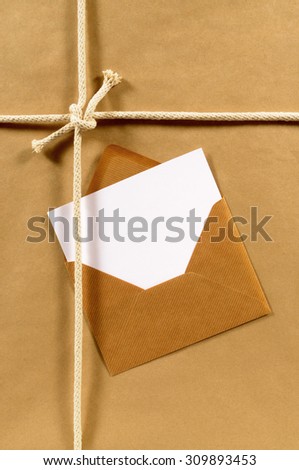 Manila envelope, blank address card or label on a package, copy space