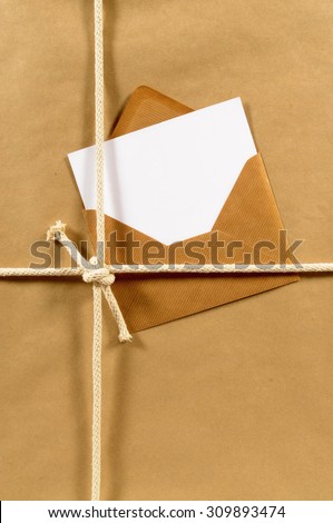 Manila envelope, blank address card or label on a package