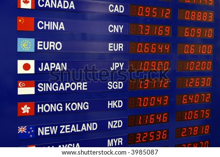 Currency foreign exchange rate display board