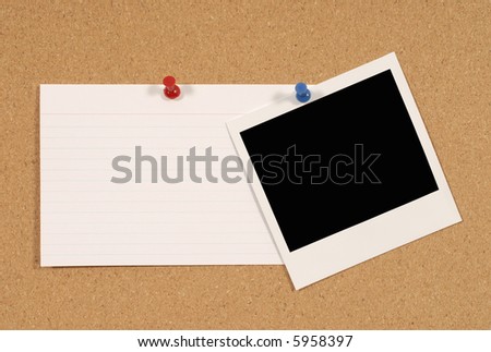 Notice board, polaroid frame, index card