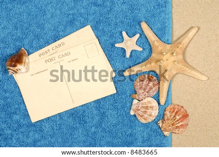 Post card, beach background, travel concept, copy space.