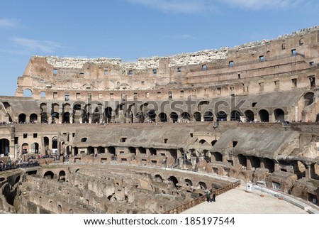 ROME-MARCH 10: The Colosseum on MARCH 10,2014 in Rome, Italy. The Coliseum is one of Rome's most popular tourist attractions with over 5 million visitors per year.