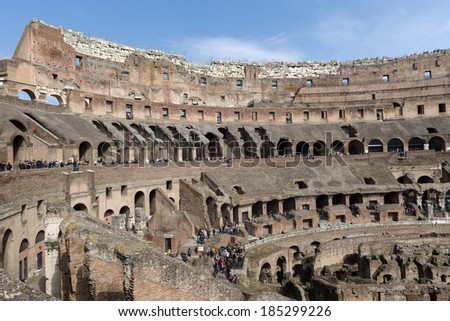 ROME-MARCH 10: The Colosseum on MARCH 10,2014 in Rome, Italy. The Coliseum is one of Rome's most popular tourist attractions with over 5 million visitors per year.