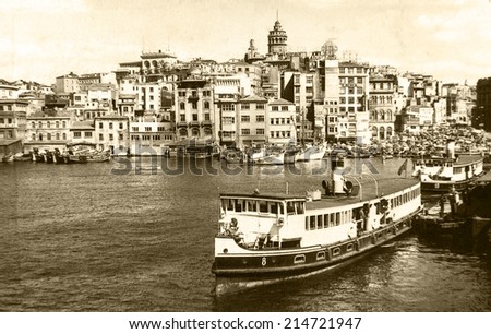 ISTANBUL, TURKEY - CIRCA 1900\'s :Vintage cityscape of Istanbul,Old Eminonu District.Turkey, circa 1900s.