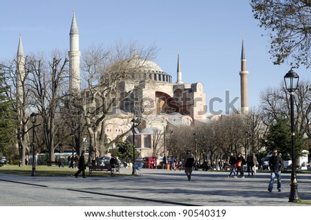 ISTANBUL - DECEMBER 10: Tourists visit Hagia Sophia ,Turkey. Hagia Sophia is a former Orthodox patriarchal basilica, later a mosque and now a museum on December 10, 2011 in Istanbul,Turkey