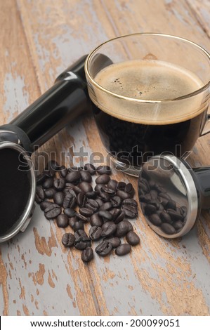 Hot coffee and coffee making equipment.