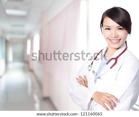 Portrait of a smiling female doctor. asian model