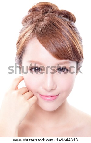 portrait of the woman with beauty face and perfect skin isolated on white background, asian model