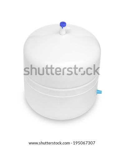 Water storage tank for water filtration RO (reverse osmosis) system isolated on white background