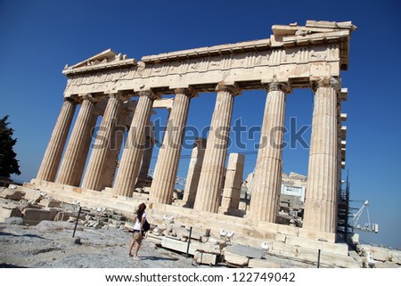 Ancient Greek temple Parthenon at Acropolis in Athens, Greece.