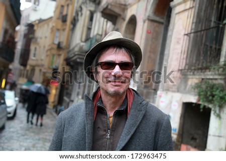 ISTANBUL, TURKEY - FEBRUARY 15: French film director, critic, and writer Alex Christophe Dupont, best known as Leos Carax portrait on February 15, 2013 in Istanbul, Turkey.