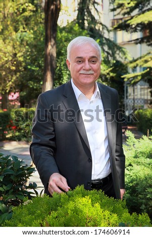 ISTANBUL, TURKEY - OCTOBER 5: Famous Turkish academics, theologians, preachers and television host Nihat Hatipoglu portrait on October 5, 2013 in Istanbul, Turkey.