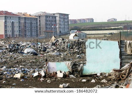 Apartments and dumping ground at Silivri District in Istanbul, Turkey.