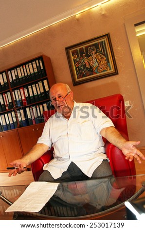 ISTANBUL, TURKEY - AUGUST 9: Turkish businessman, real estate agent and building contractor Veli Gocer portrait on August 9, 2012 in Istanbul, Turkey. Veli Gocer is remembered on 17 August earthquake.