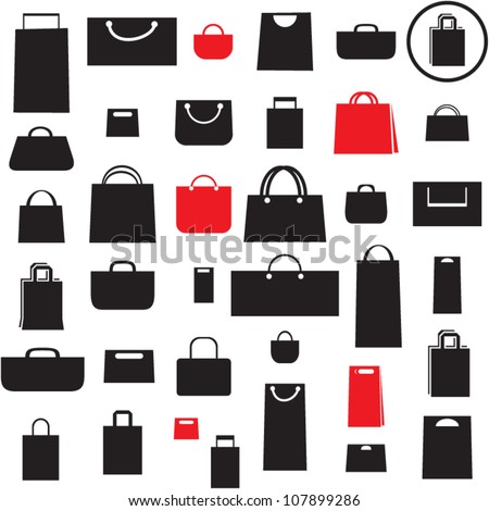 Shopping bag icons set. Sale seamless background.