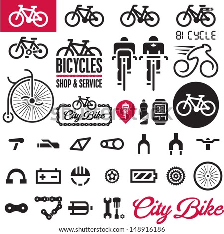 Bicycles. Isolated vector bike accessories set. 
