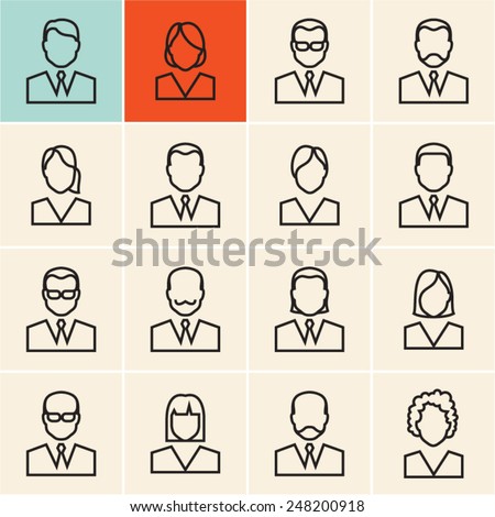 Line people icon. People outline vector set. Linear business people.