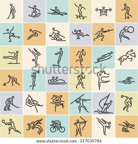 Linear Sports Icons Set. Modern Flat Design Athletes Shapes. Olympic ...