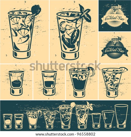 Vintage cocktails collection. Cocktail glass. Cocktail bar title emblem